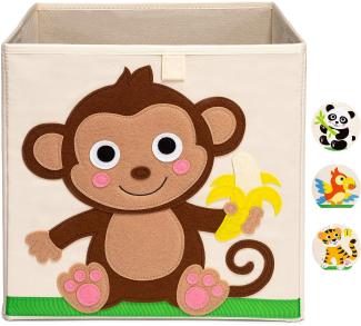 Ceria Star Kinder Aufbewahrungsbox | Spielzeug Box (33x33x33) mit Tiermotiven für Baby- und Kinderzimmer | Faltbare Spielzeugkiste zur Aufbewahrung im Kallax Regal | Affe
