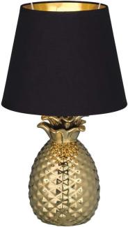 LED Tischleuchte Keramik Ananas Gold mit Stoffschirm Schwarz Gold, Höhe 35cm