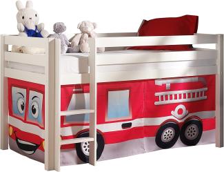 Vipack 'Pino' Spielbett, Weiß, mit Vorhang 'Feuerwehr', 90x200 cm, inkl. Lattenrost