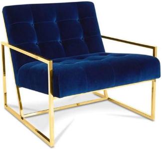 Casa Padrino Luxus Chesterfield Lounge Club Samt Sessel Dunkelblau / Gold 70 x 80 x H. 68 cm - Chesterfield Möbel