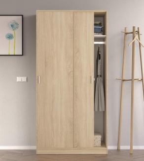 Dmora - Garderobe Lansing, Schlafzimmer Kleiderschrank mit 2 Schiebetüren, Schrank mit Regal und Kleiderbügelstange, cm 100x50h200, Eiche