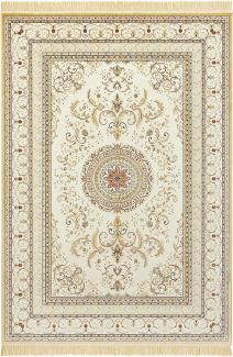 Orientalischer Samt-Teppich Fransen Antik Negar Creme 195x300 cm