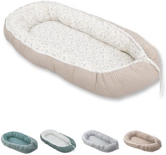ULLENBOOM ® Babynest & Kuschelnest (55x95 cm) Floral-Sand (Made in EU) - Babynestchen für Neugeborene, ideal als Reisebett, Baby Cocoon & Kuschelbett, Waffelpiqué