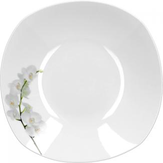 Van Well Vanda weiße Orchidee Suppenteller, Salatteller, tiefer Teller, Ø 21,5cm, Blumendekor, edles Marken-Porzellan