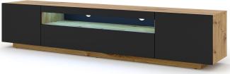 Domando Lowboard Empoli M2 Modern Breite 200cm, stehend oder hängend, LED Beleuchtung in Artisan Eiche und Schwarz Matt