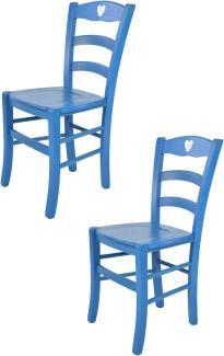 Tommychairs - 2er Set Stühle Cuore für Küche und Esszimmer, Robuste Struktur aus Buchenholz, in Anilinfarbe Blau lackiert und Sitzfläche aus Holz
