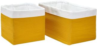 KraftKids Stoff-Körbchen in Doppelkrepp Gelb Mustard, Aufbewahrungskorb für Kinderzimmer, Aufbewahrungsbox fürs Bad, Größe 20 x 20 x 20 cm