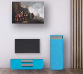 Wohnwand Set modern 2 teilig TV Lowboard, Sideboard für Wohnzimmer oder Kinderzimmer türkis-blau