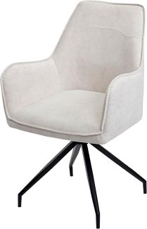 Esszimmerstuhl HWC-K15, Küchenstuhl Polsterstuhl Stuhl mit Armlehne, Stoff/Textil Metall ~ creme-beige