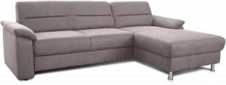 Cavadore Ecksofa Ascaro mit Longchair rechts / Boxspring-Sofa mit Bettfunktion im modernen Design / 254 x 84 x 171 / Lederoptik Hellgrau