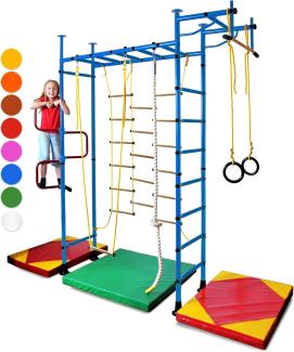 NiroSport Sprossenwand für Kinderzimmer M3 aufbau ohne bohrungen Made in Germany Metallsprossen Blau Raumhöhe 200 - 250 cm