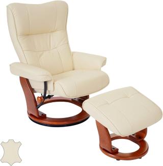 MCA Relaxsessel Montreal, Fernsehsessel Hocker, Echtleder 130kg belastbar ~ creme, honigfarben