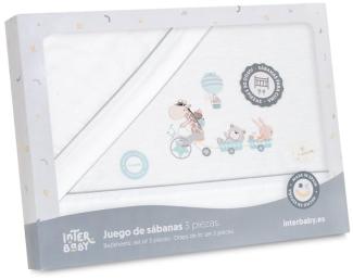 INTERBABY · Bettwäsche-Set für Kinderbett, Flanell "Jirafa Bicicleta" weiß grün · 100% Baumwolle · 3-teilig Bettlaken Winter für babys