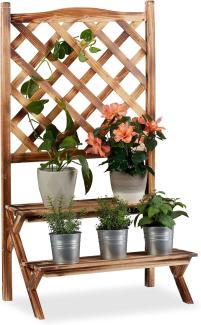 Relaxdays Blumentreppe mit Rankgitter, Blumenregal 2 Ebenen, stehende Pflanzentreppe Holz, HBT: 109x61x40 cm, gebrannt