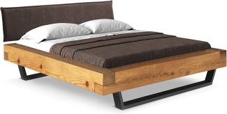 Möbel-Eins CURBY Balkenbett mit Polster-Kopfteil, Kufenfuß, Material Massivholz Natur 160 x 220 cm Stoff Braun