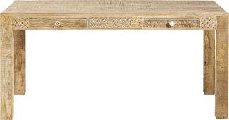 Kare Design Tisch Puro, Esszimmertisch verziert mit handgeschnitzten Ornamenten, moderner Esstisch aus hochwertigem Mango Echtholz mit liebevollen Details, (H/B/T) 76 x 140 x 70 cm, Holz, Natur