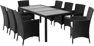 Casaria Poly Rattan Sitzgruppe WPC Tisch Stühle stapelbar Gartenmöbel Sitzgarnitur Garten Set Schwarz, Variante:Sitzgruppe 8+1