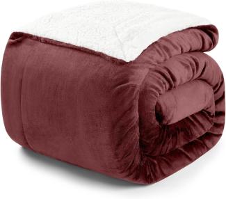Blumtal Premium Sherpa Kuscheldecke 220 x 240 cm - warme Decke Oeko-TEX® zertifizierte Dicke Sofadecke, Tagesdecke oder Wohnzimmerdecke, Dunkelrot