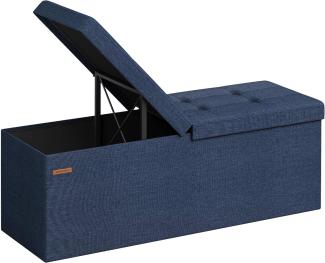 SONGMICS Sitzbank mit Stauraum, klappbare Sitztruhe, Aufbewahrungsbox, 38 x 110 x 38 cm, Deckel klappbar, bis 300 kg belastbar, für Flur, Wohnzimmer, Schlafzimmer, mitternachtsblau LSF076Q02