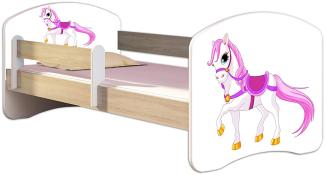 Kinderbett Jugendbett mit einer Schublade und Matratze Sonoma mit Rausfallschutz Lattenrost ACMA II 140x70 160x80 180x80 (43 Kleines Pferd, 180x80)