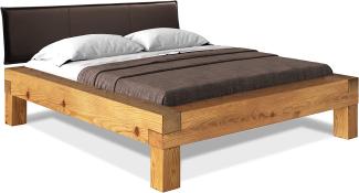 Möbel-Eins CURBY Balkenbett mit Polster-Kopfteil, 4-Fuß, Material Massivholz Natur 160 x 220 cm Kunstleder Braun