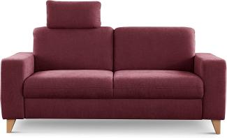 CAVADORE 2,5-Sitzer Sofa Lotta / Skandinavische 2,5er-Couch mit Federkern, Kopfstütze und Holzfüßen / 183 x 88 x 88 / Webstoff, Rot