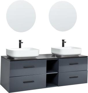 Badezimmerschrank mit 2 Waschbecken und Spiegeln grau PILAR