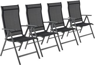 Gartenstühle, 4er Set, Klappstühle, Outdoor-Stühle mit robustem Aluminiumgestell, Rückenlehne 8-stufig verstellbar, bis 150 kg belastbar, schwarz GCB30BK