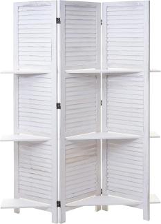 Paravent Yvelines, Trennwand Raumteiler mit Regalböden 170x125cm, Shabby Look ~ weiß/weiß
