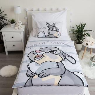 Disney Bambi Baby Kinder Bettwäsche Hase Klopfer Cute Like Thumper Grau gestreift Bettdecke 100x135 + Kopfkissen 40x60 cm, 100% Baumwolle