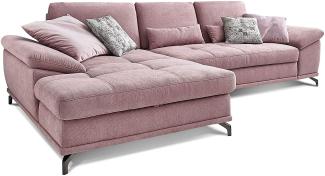 Cavadore L-Form-Sofa Castiel mit Federkern / Große Eckcouch mit Sitztiefenverstellung und XL-Longchair / 312 x 89 x 173 / Webstoff, Flieder-Rosa