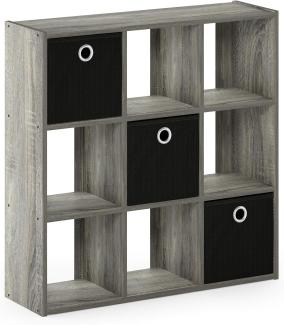 Furinno Simplistic Organizer/Regal mit 9 Fächern und 3 Einschüben, holz, Grau/schwarz, 20.07 x 67.82 x 67.31 cm