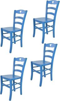 t m c s Tommychairs - 4er Set Stühle Cuore für Küche und Esszimmer, Robuste Struktur aus Buchenholz, in Anilinfarbe Blau lackiert und Sitzfläche aus Holz