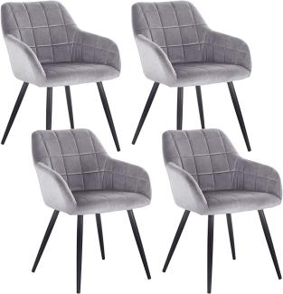 WOLTU 4 x Esszimmerstühle 4er Set Esszimmerstuhl Küchenstuhl Polsterstuhl Design Stuhl mit Armlehnen, mit Sitzfläche aus Samt, Gestell aus Metall, Grau, BH93gr-4