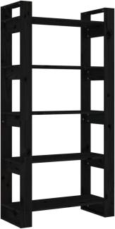 Bücherregal/Raumteiler Schwarz 80x35x160 cm Massivholz