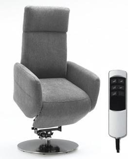 Cavadore TV-Sessel Cobra mit 2 E-Motoren und Aufstehhilfe / Elektrisch verstellbarer Fernsehsessel mit Fernbedienung / Relaxfunktion, Liegefunktion / bis 130 kg / S: 71 x 108 x 82 / Hellgrau