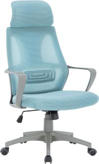 Bürostuhl mit Lordosenstütze im Netzstoff-Design Schreibtischstuhl mit Wippfunktion ergonomischer Drehstuhl mit einer verstellbaren atmungsaktiven Rückenlehne Grau/Blau