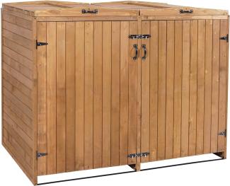 XL 2er-/4er-Mülltonnenverkleidung HWC-H74, Mülltonnenbox, erweiterbar 126x158x98cm Holz MVG ~ braun