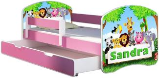 Kinderbett Jugendbett mit einer Schublade und Matratze Rausfallschutz Rosa 70 x 140 80 x 160 80 x 180 ACMA II (01N Zoo name, 70 x 140 cm + Bettkasten)