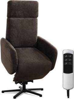 Cavadore TV-Sessel Cobra mit 2 Motoren + Aufstehhilfe / Fernsehsessel mit Liegefunktion, Relaxfunktion + Fernbedienung / Sternfuß, belastbar bis 130 kg / 71 x 110 x 82 / Lederoptik, Dunkelbraun