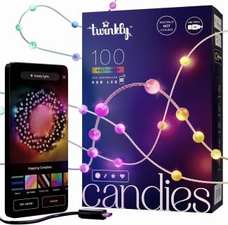 Twinkly Strings Pearls 100 LED, LED-Lichterkette in Perlenform, RGB LED-Lichter Mehrfarbig, Kompatibel mit Alexa & Google Home, Gaming-Lichter, Stromversorgung über USB-C, Transparentes Kabel, 6m