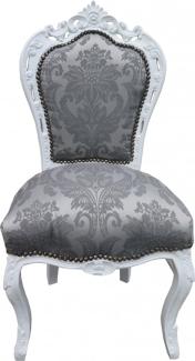 Casa Padrino Barock Esszimmer Stuhl Grau Muster /Weiß ohne Armlehnen - Antik Möbel - Limited Edition