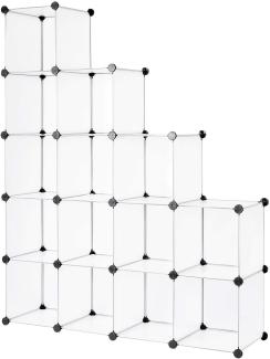 dibea Steckregal aus Kunststoff Schuhregal Aufbewahrungsregal modulares System, mit 16 Fächern á 30x30 cm transparent