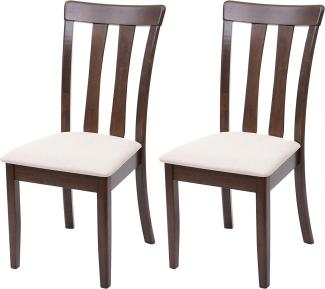 2er-Set Esszimmerstuhl HWC-G46, Küchenstuhl Stuhl, Stoff/Textil Massiv-Holz ~ dunkles Gestell, beige