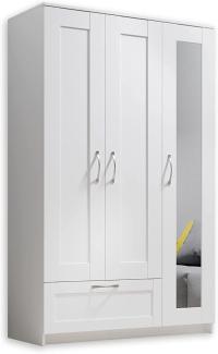 Stella Trading 'SALIAS' Kleiderschrank mit Spiegeltür, Vielseitiger Drehtürenschrank 3-türig für Ihr Schlafzimmer, Weiß, 190 x 50 x 117 cm