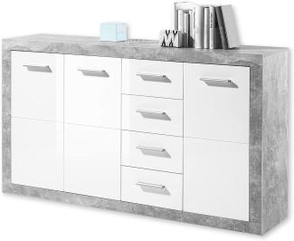 Sideboard 'STONE', 3-türig, Beton glänzend weiß, 152cm