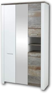 innostyle 'MATEO', Garderobenschrank in Weiß mit Driftwood Optik, Schrank mit Spiegeltür, 112 x 198 x 39 cm (B/H/T)