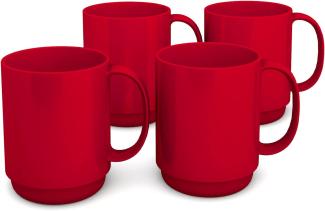 Ornamin Becher 300 ml rot, 4er Set hochwertiger, stabiler Kaffeebecher aus Kunststoff mit Henkel robustes Alltags-Geschirr für Kinder, Camping, Picknick, Gemeinschaftsverpflegung, Großküchen, Institutionen Kaffeetasse, Mehrweg-Becher, Teetasse