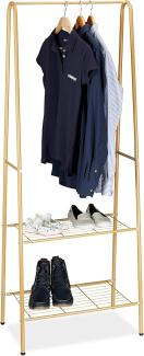 Relaxdays Kleiderständer SANDRA mit 2 Ablagen, Metall, Garderobenständer, mit Kleiderstange HBT: 160 x 61,5 x 38 cm, honigbraun