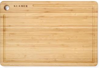 KLAMER Schneidebrett Bambus rutschfest mit Saftrille – Premium Holz-Brett, 45x30x2cm, leicht reinigbar, antiseptisch, umweltfreundlich, Natur-Holz 38 x 25 cm